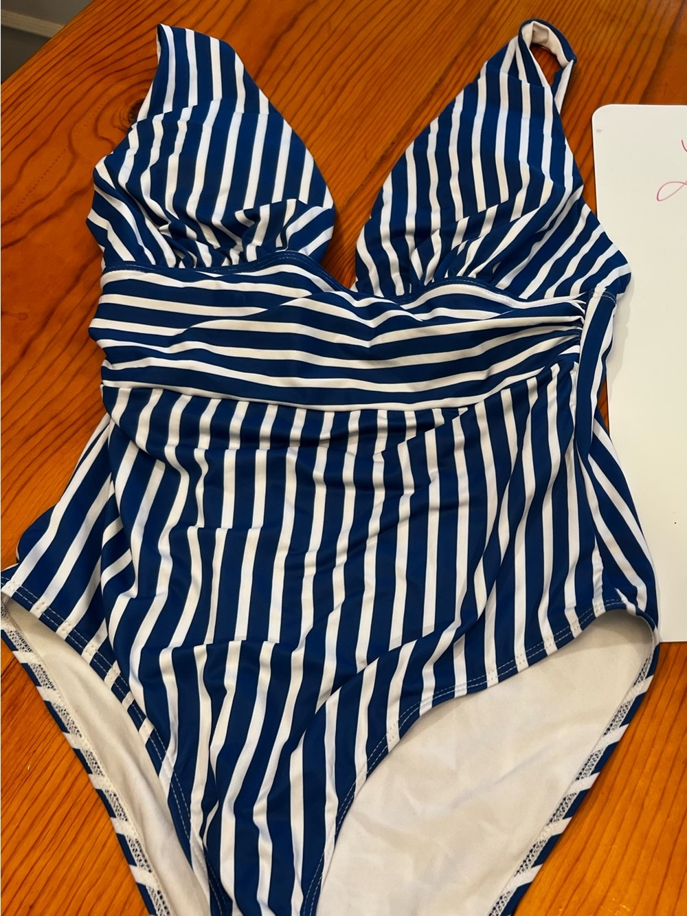 Navy and White Striped One-Piece Swimsuit - Women
